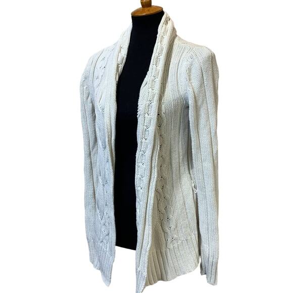 Axcess Liz Claiborne Medium Cotton Blend Cabled Long Open Cardigan Sweater - Picture 1 of 4